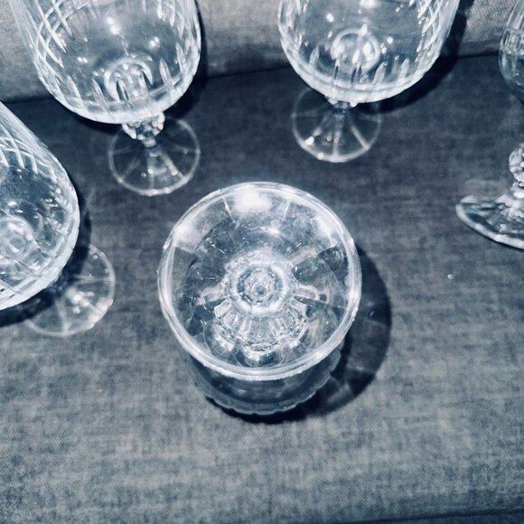 Set Of 6 Vtg Crystal Bohemia Belfast Wine Water Goblet Glasses Diamond Cut Stem - Picture 5 of 6